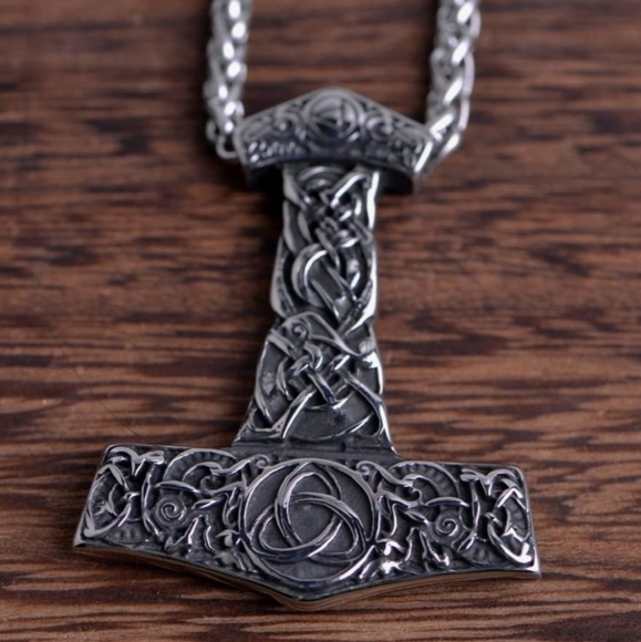 LANGHONG Norse Viking Thor Hammer  Mjolnir Stainless Steel Necklace for Men - Picture 2 of 7